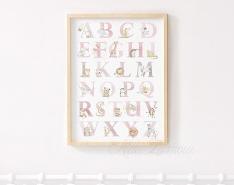 ABC wall art, FRENCH Alphabet, français Animal Alphabet, Alphabet art print, Alphabet nursery print, ABC nursery art, Aida Zamora
