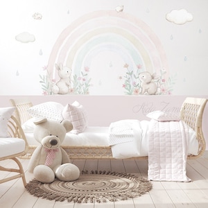 Fabric Wall Decal "rainbow" Nursery Wall Decal, Watercolor Floral ...