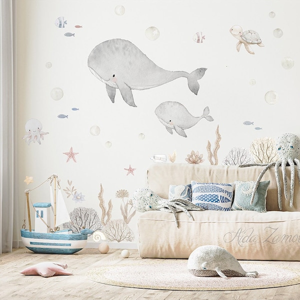 Vinyle tissu enfant, AMIS DE LA MER, Vinyle pour bébés, Vinyle enfant Baleine, Vinyle Maritime, Vinyle animaux marins, Vinyle marin