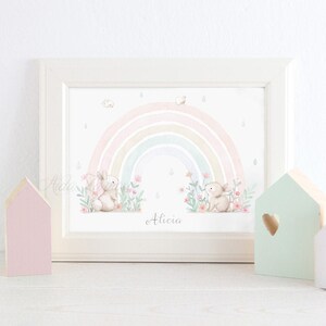 Imprimé pour enfants, ARC-EN-CIEL avec LAPINS, Arc-en-ciel pour bébés, Imprimés arc-en-ciel, Image arc-en-ciel, Arc-en-ciel aquarelle, Aida Zamora image 4