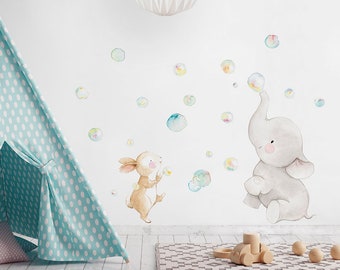 Vinyle en tissu pour enfants, BULLES, Vinyle pour enfants, Vinyle avec effet peint à la main, Vinyle éléphant, Vinyle pour enfants éléphant et lapin.