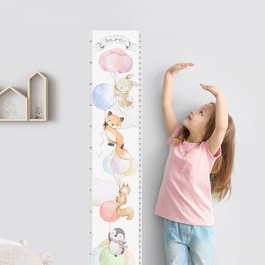 Personalized Growth chart sticker, BALLOONS with ANIMALS, Nursery growth chart, Watercolor growth chart, Balloons meter, Growth chart