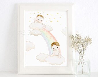 Nursery Art "RAINBOW BABY" Art Print, Nursery Illustration. Rainbow baby print. Rainbow child picture. Rainbow nursery.