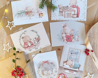Set of 6 CHRISTMAS POSTCARDS, Christmas Cards, Christmas Cards, Christmas Gift, Animal Postcards, Christmas Postcard, Aida Zamora