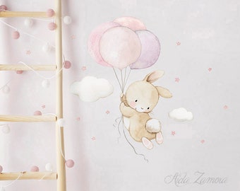 Hochwertiger Kinder-Vinylstoff, HASE mit LUFTBALLONS, Wandaufkleber von Aida Zamora
