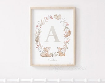 CUSTOM Watercolor print, Girls nursery, Nursery Letter, Baby print, Initial name print, Initial name nursery art, Custom name nursery art