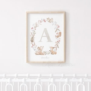 Lámina INICIAL para Niñas, ORLA de FLORES, Láminas con Letras, Lámina Personalizada, Lámina Infantil, Inicial con Animales, Aida Zamora