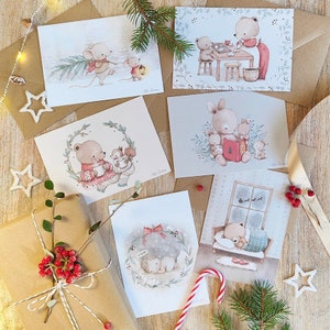 Lot de 6 cartes postales de Noël, Cartes de Noël, Cadeau de Noël, Cartes postales d'animaux, Carte postale de Noël, Aida Zamora