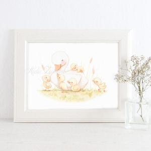Nursery Art &quot;MOM DUCK and DUCKLINGS&quot; Art Print, Nursery wall art, Ducklings nursery art, Ducklings wall art, Ducklings print for baby