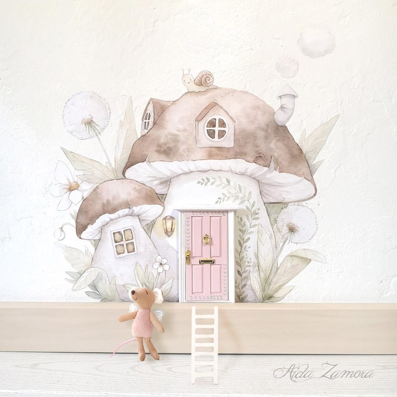 Vinyle textile de haute qualité, Maison champignon, Vinyle maison d'enfant, Vinyle champignon, Porte de la fée des dents, Vinyle avec porte de la fée des dents Fairy door & ladder