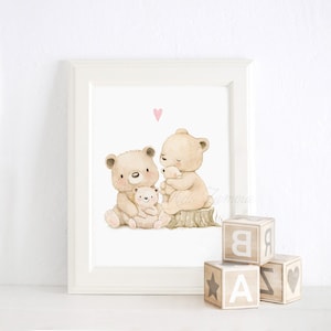 Nursery Art, BEAR FAMILY, Bears nursery print, Bears wall art, teddy bear art, Woodland animals, Teddy print, Family portrait, Bear family