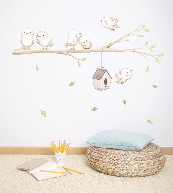 fabric wall decal birds on the branch unisex wall decal | etsy