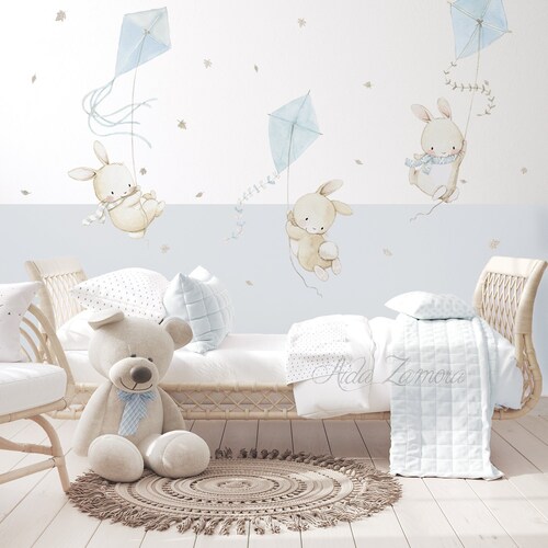 Fabric Wall Decal BUNNY and MOON Nursery Wall Decal Etsy