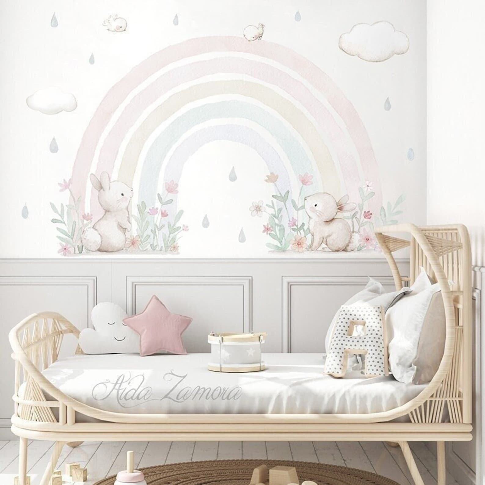 Fabric Wall Decal "rainbow" Nursery Wall Decal, Watercolor Floral ...