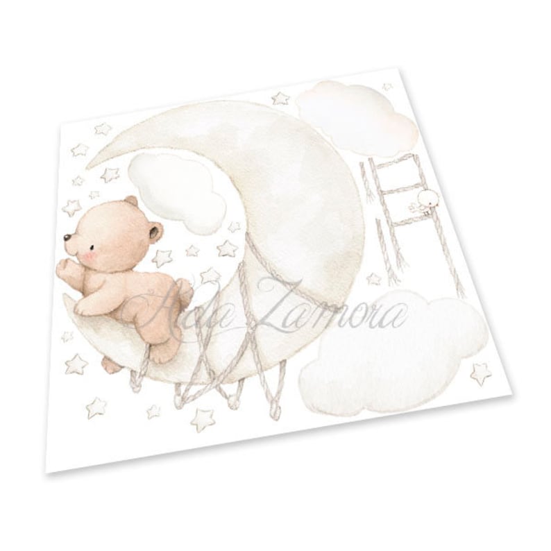 Fabric Wall Decal BEAR on MOON Nursery Wall Decal Etsy