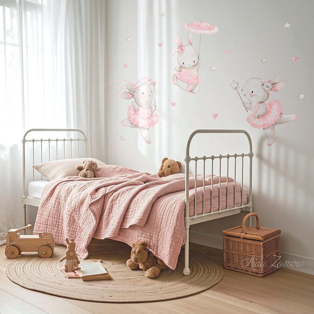 Adesivi Murali Bambini Adesivi Murali Coniglio Che Dorme Sulla Luna - Stickers Rimovibili Per Cameretta Bambini, Soggiorno, Design Acquerello 40x40 Cm Adesivi Per Camera Bambina