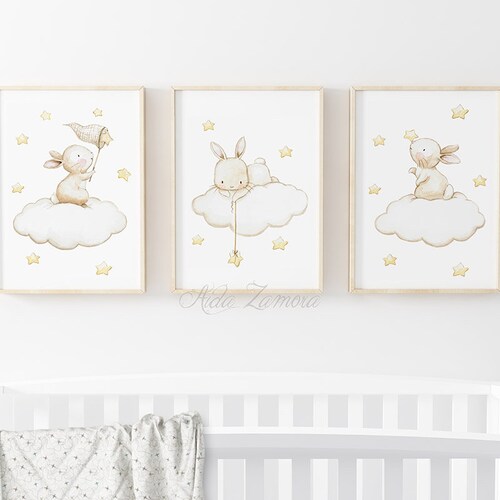 Bunnies Nursery Prints Bunny Set of 6 Wall Art Nursery Print Etsy