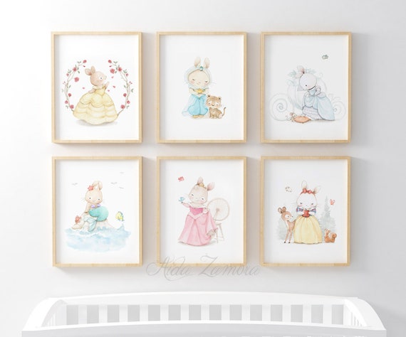 Conjunto de SEIS Láminas infantiles PRINCESAS Láminas de princesas, Cuadros  de princesas, Conejita princesa, Princesas Disney, Aida Zamora -  México