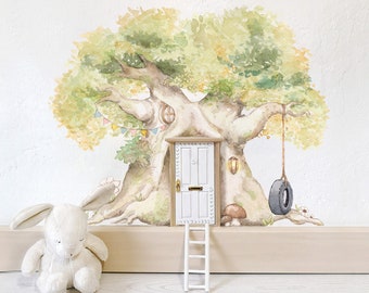 Fabric wall decal, TREE HOUSE, Childrens decal, Tree vinyl, Mouse house sticker, House wall decal, Dollhouse sticker, Woodland decal, Forest
