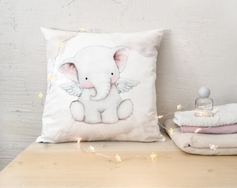 Nursery Pillow Cover "FLYING ELEPHANT" Baby nursery cushion, 16 x 16 in, Neutral room decor, Elephant nursery pillow, Elephant pillows