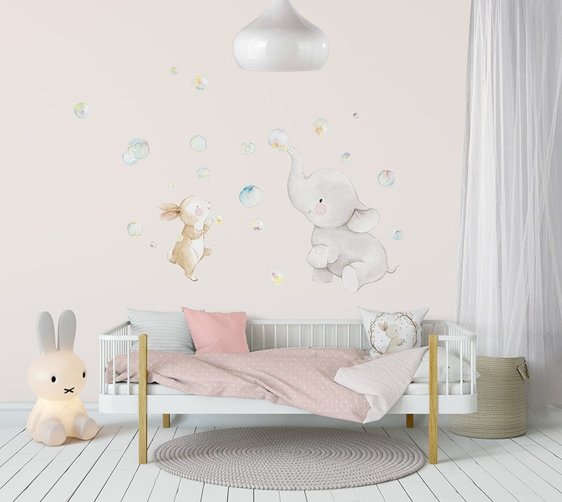 Elephant wall decal Nursery wall decal Fabric Wall Decal BUBBLES Aida Zamora Kids wall art Murals Watercolor decal Nursery decor