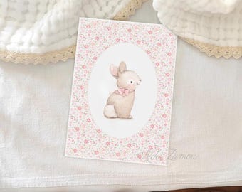 Nursery Art, Floral BUNNY, Whimsical art, Nursery art, Bunnies nursery prints, Bunny wall art, watercolor bunny art, Bunny with bow