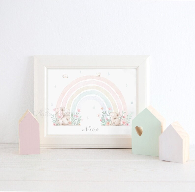 Imprimé pour enfants, ARC-EN-CIEL avec LAPINS, Arc-en-ciel pour bébés, Imprimés arc-en-ciel, Image arc-en-ciel, Arc-en-ciel aquarelle, Aida Zamora image 4