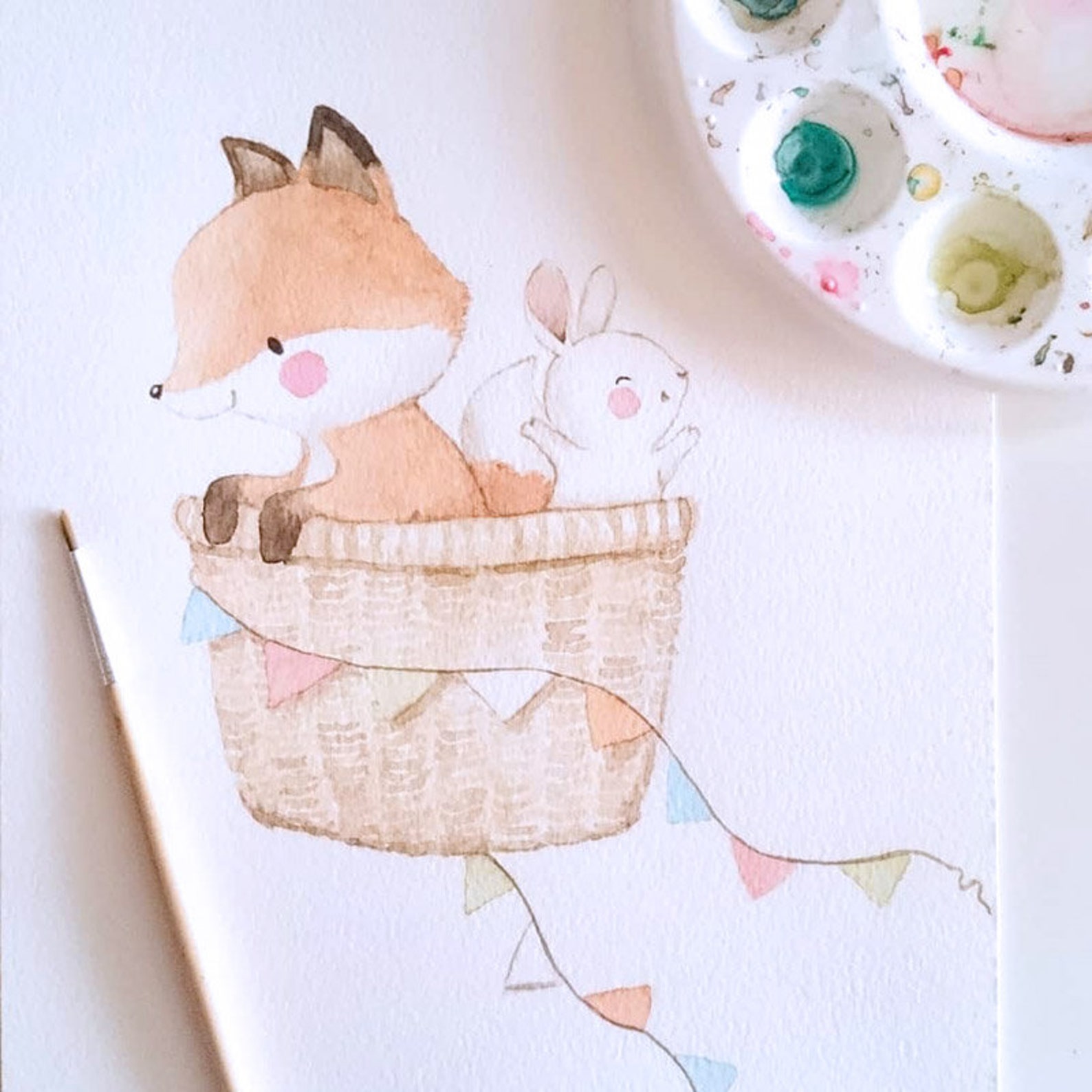 Fabric Wall Decal HOT AIR BALLOON Fox and Bunny Wall Decal Etsy