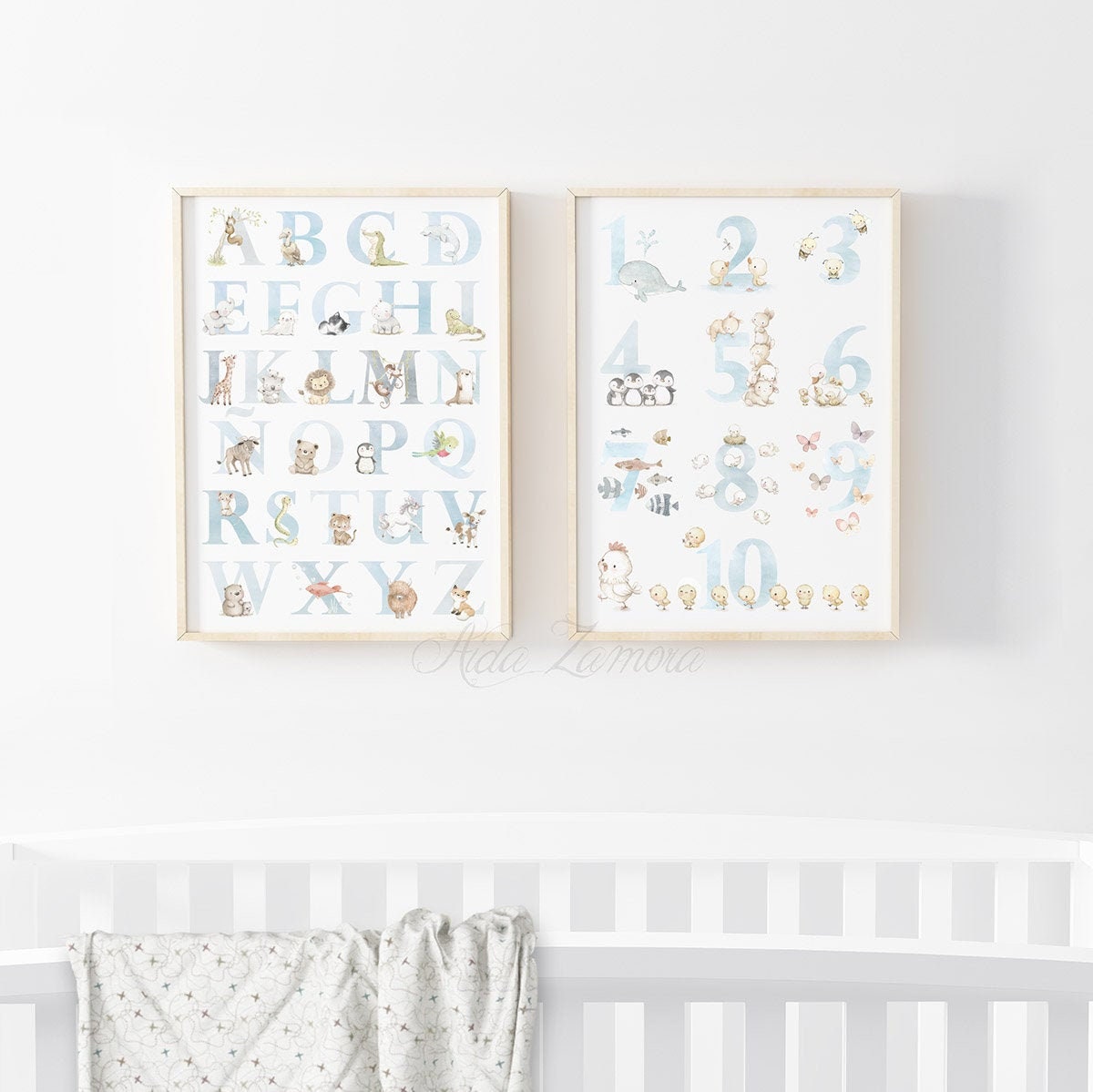 Set of Two ABC & Numbers Wall Art, SPANISH Alphabet, Animal Alphabet ...