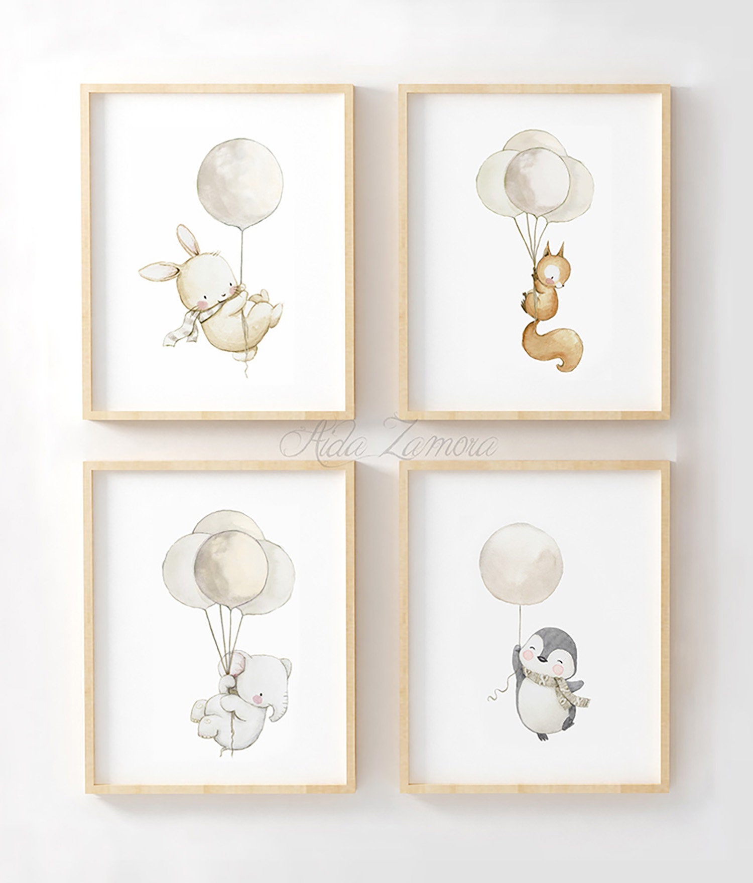 SET of Four Watercolor Nursery Art ANIMALS With BALLOONS   Etsy Sweden