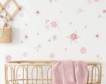 Floral Fabric Wall Decal | Watercolor Flower Wall Art | Removable and Reusable Sticker | PVC-Free Eco-Friendly Nursery Decor