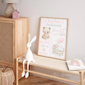 Stampa Natalicia ROSA, stampa nascita, stampa personalizzata, stampa bambino, immagine nascita personalizzata, immagine animale.