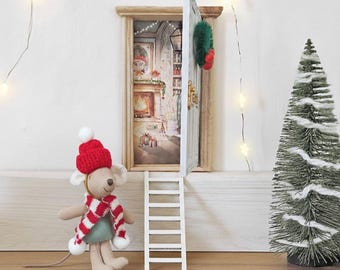 Porte en bois peinte à la main, Maison des elfes, Porte de la maison du Père Noël, Porte de Noël, Porte du Père Noël, Atelier du Père Noël