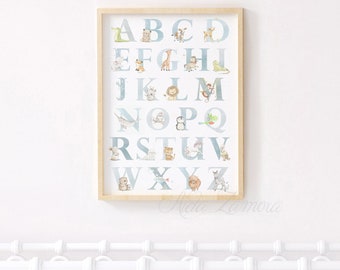 ABC wall art, ENGLISH Alphabet, Animal Alphabet, Alphabet art print, Alphabet nursery print, ABC nursery art, Aida Zamora