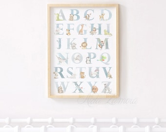 ABC wall art, ENGLISH Alphabet, Animal Alphabet, Alphabet art print, Alphabet nursery print, ABC nursery art, Aida Zamora