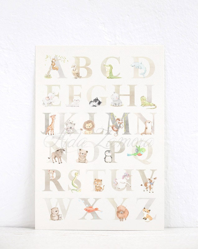 Set of Two ABC & Numbers Wall Art, SPANISH Alphabet, Animal Alphabet ...