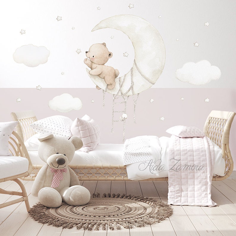 Fabric Wall Decal BEAR on MOON Nursery Wall Decal Etsy