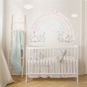 Fabric Wall Decal "rainbow" Nursery Wall Decal, Watercolor Floral ...