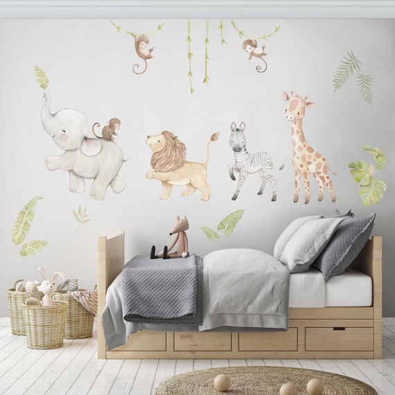 Reusable Fabric Wall Decal Safari Animals Nursery Wall Decal Watercolor Decal Nursery Sticker African Animals Wall Decal Aida Zamora