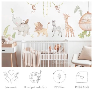 Vinilo de elefante y jirafa de tela - Removable Fabric Elephant and Giraffe wall stickers for kids room..