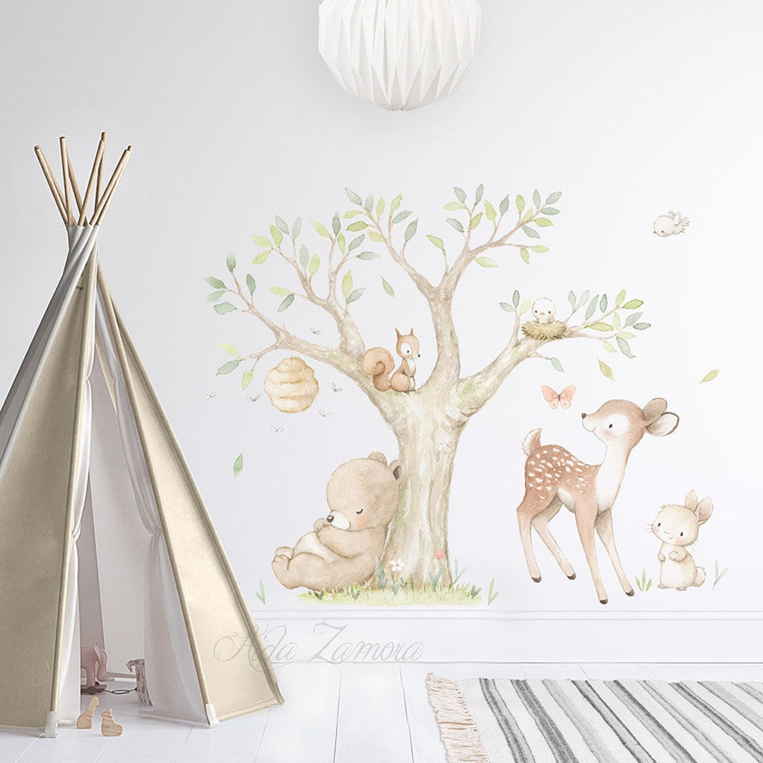 Buy Woodland Fabric Wall Decal, WOODLAND ANIMALS, Unisex Wall Decal,  Watercolor Decals, Tree Decal, Tree Wall Decals, Nursery Wall Decal, Forest