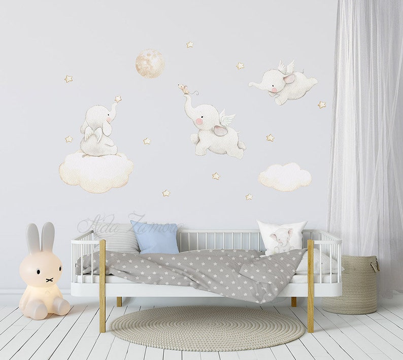 Fabric Wall Decal FLYING ELEPHANTS Nursery wall decal Etsy