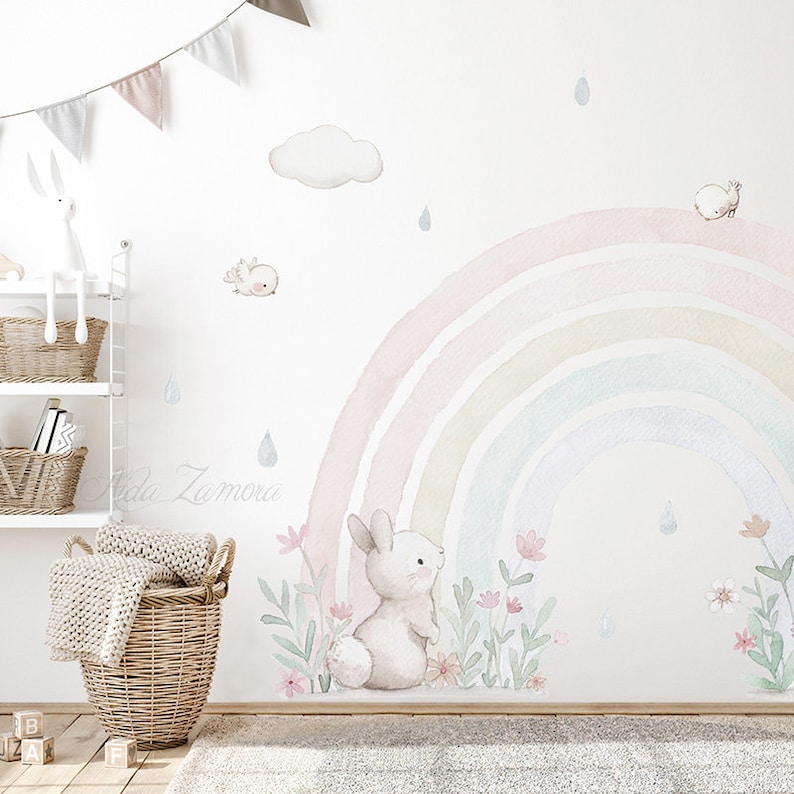 Fabric Wall Decal "rainbow" Nursery Wall Decal, Watercolor Floral ...