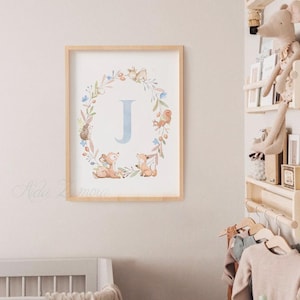 Lámina INICIAL para Niños, Lámina con Letras, Lámina Personalizada, Lámina Infantil, Inicial con Animales, Lámina flores, Aida Zamora