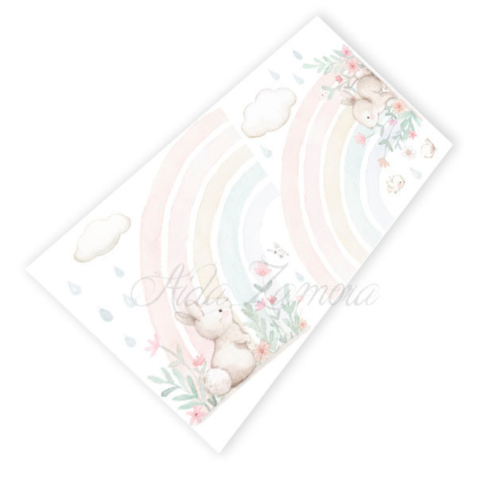 Fabric Wall Decal rainbow Nursery Wall Decal, Watercolor Floral Decals