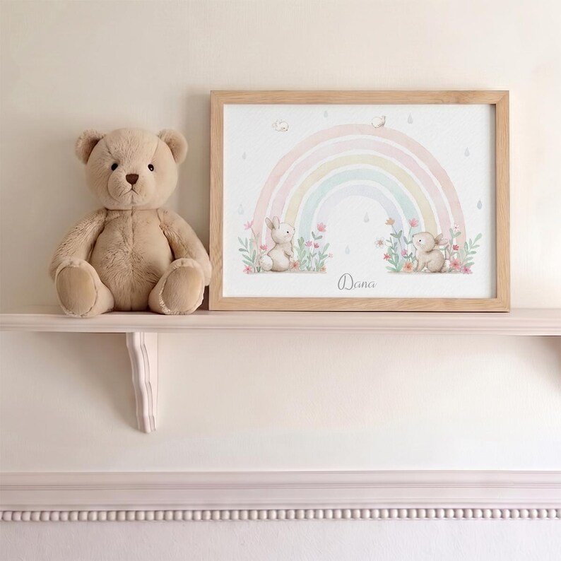 Imprimé pour enfants, ARC-EN-CIEL avec LAPINS, Arc-en-ciel pour bébés, Imprimés arc-en-ciel, Image arc-en-ciel, Arc-en-ciel aquarelle, Aida Zamora image 8