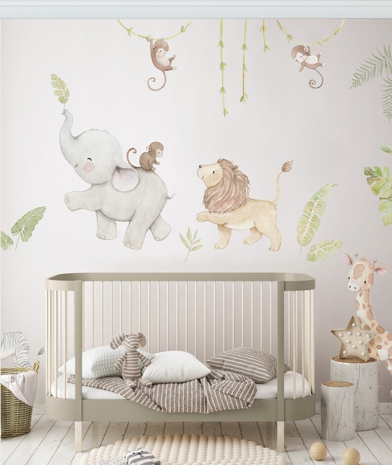 Reusable Fabric Wall Decal, SAFARI ANIMALS, Nursery wall decal, Watercolor decal, Safari Nursery sticker, African animals wall decal. image 5