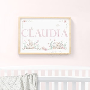 Stampa personalizzabile "CONIGLIETTI con il mio NOME" Stampa per neonati, Stampe con nomi, Dipinto personalizzato per bambini, Stampa per bambine.