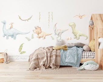 Repositionable Fabric Wall Decal, DINOSAURS, Nursery wall decal, Watercolor decal, Nursery sticker, Dinosaurs wall decal, Dino wall decal.