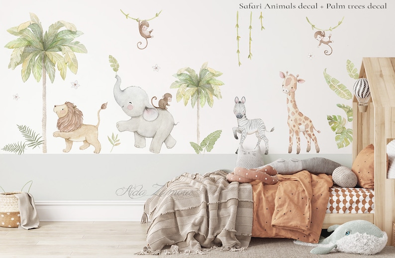 Reusable Fabric Wall Decal, SAFARI ANIMALS, Nursery wall decal, Watercolor decal, Safari Nursery sticker, African animals wall decal. image 7